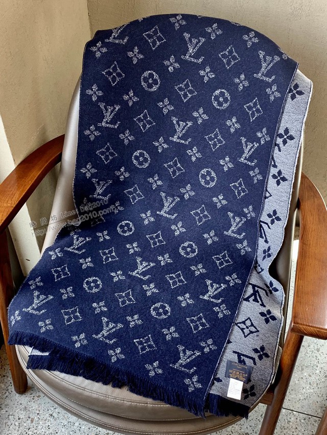 Louis Vuitton女士圍巾 路易威登Rainbow手工刺繡釘珠羊絨披肩 LV經典黑白羊絨披肩  mmj1563